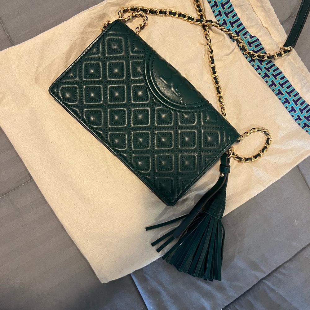 Tory Burch hunter green Fleming crossbody